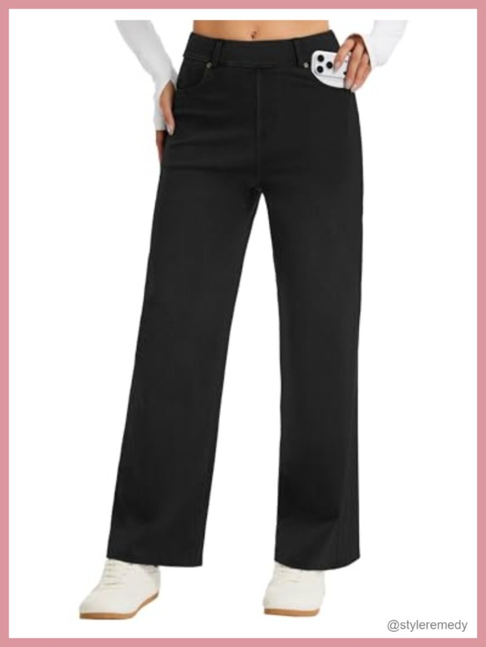Wide Leg Pull On Stretch Denim Jeans with Pockets